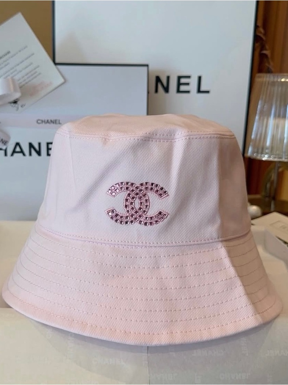 New canvas pink bucket hat GWP